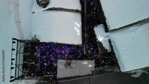 Aerial and drone view Après Ski party in Val d'Isère in the French Alps, France photo