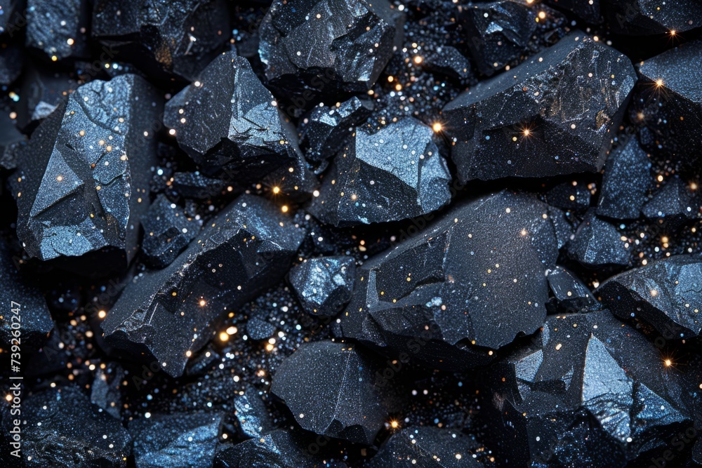Coal background. Close-up of black coal with sparkles. Black glitter background for national day of mourning - obrazy, fototapety, plakaty 