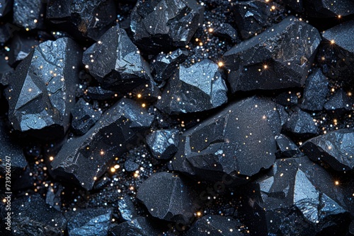 Coal background. Close-up of black coal with sparkles. Black glitter background for national day of mourning photo