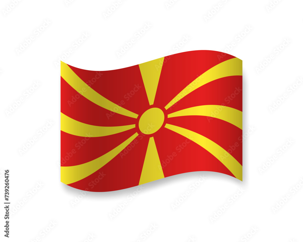 Flag of North Macedonia flat icon. Wavy vector element with shadow. Best for mobile apps, UI and web design.