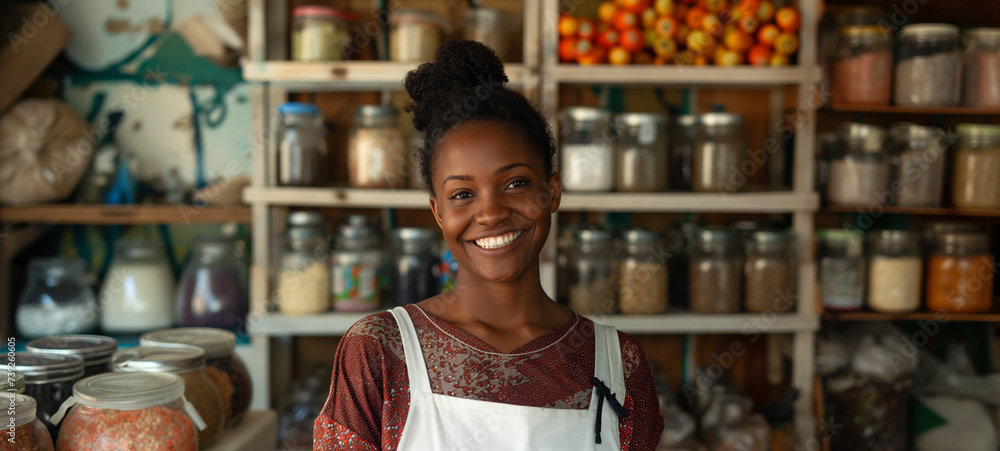 Smiling Woman Owner of an Eco-Friendly Zero Waste Shop