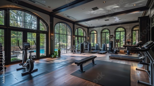 Design a home gym or fitness center equipped with the latest exercise equipment and personal training services. 