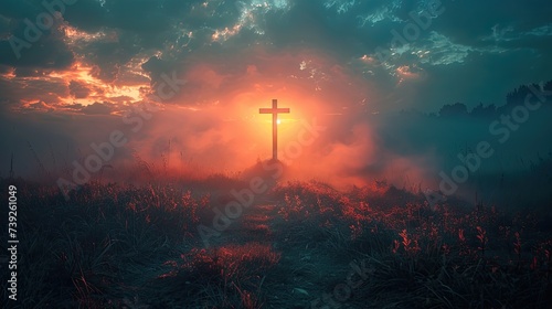 The cross on top of the hill, Easter Week. It represents the cross of Jesus Christ.