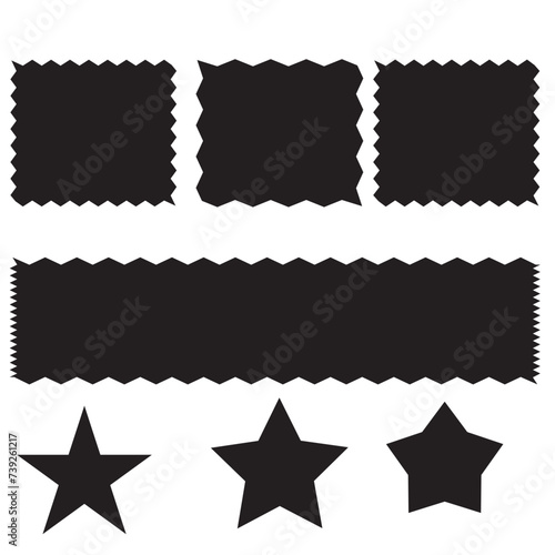 Zig zag edge rectangle shape collection. Jagged rectangular elements set. Black graphic design elements for decoration, banner, poster, template, sticker, badge. Vector