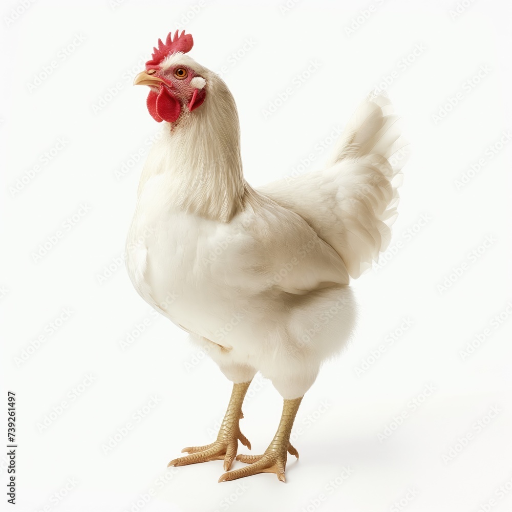 Laying hen on a white background