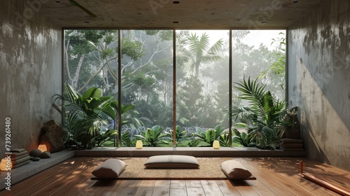 Create a serene meditation or yoga space where the owner can practice mindfulness while surrounded by nature.
