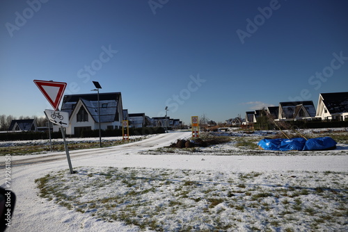 Snowy roads in the Eendragtspolder in Oud-Verlaat close to Rotterdam