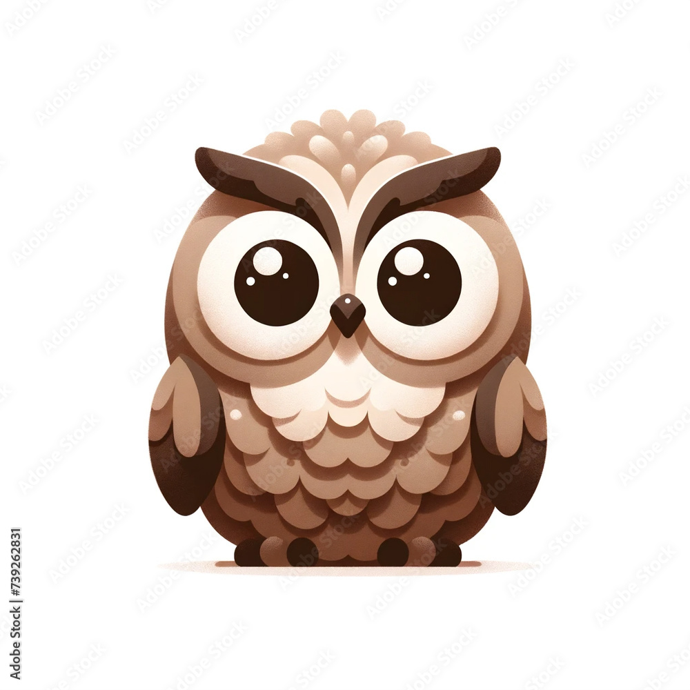 Adorable Cartoon Owl with Big Eyes and Fluffy Feathers - Cute and Friendly Brown Owl Illustration