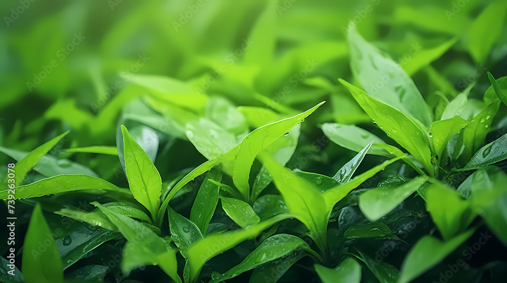 Morning dew is attracted by fresh green leaves