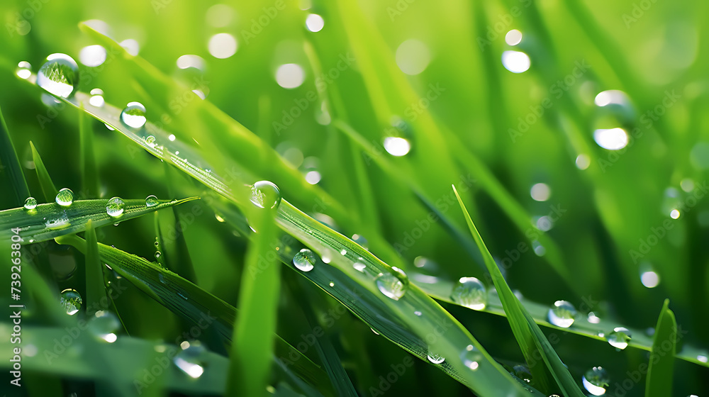 Naklejka premium Morning dew is attracted by fresh green leaves