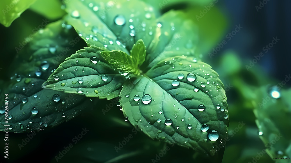 Morning dew is attracted by fresh green leaves Morning dew is attracted by fresh green leaves