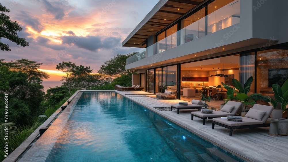 modern high-tech luxury villa with swimming pool