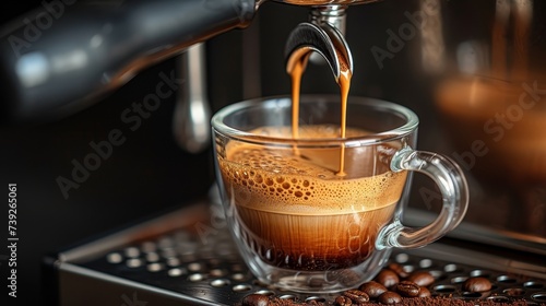 Preparation of fresh espresso coffee with coffee machine