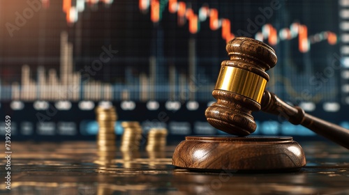 Golden gavel against background of stock sharable board photo