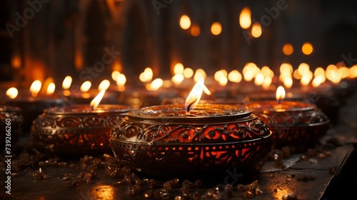 Candles burning brightly in a religious ceremony, close-up of the flames and candle holders, sacred text in the background, focusing on the spirituality and sol