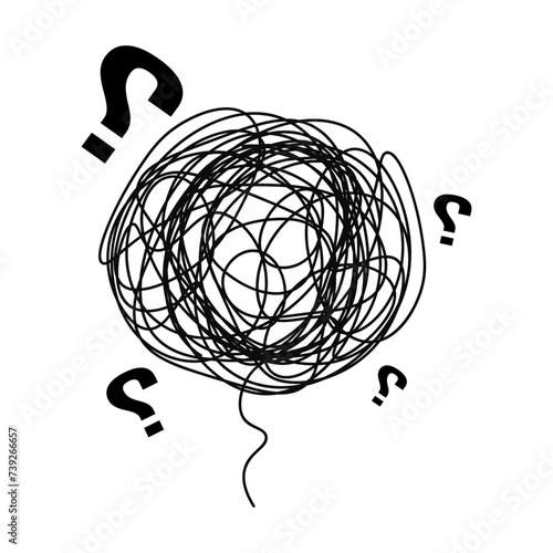 Chaos mind full of question marks tangled mind scribble illustration vector