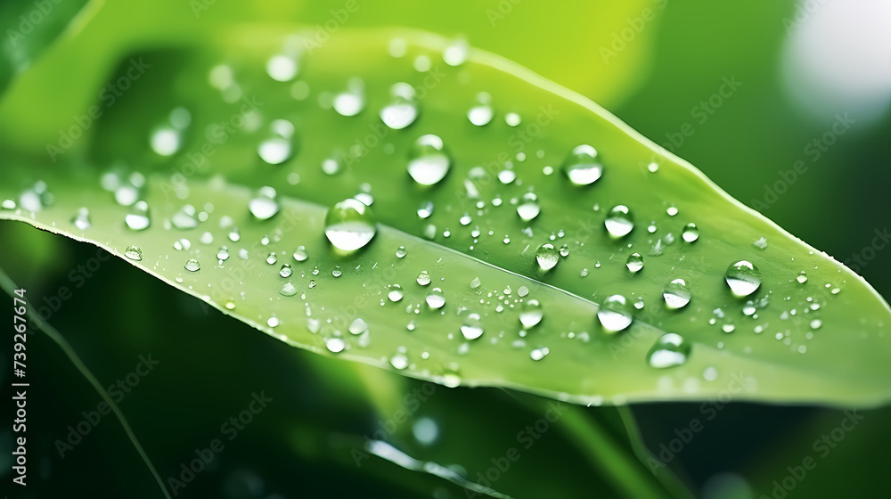 Raindrops on green leaves in nature close-up Raindrops on green leaves in nature close-up
