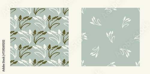 Modern botanical minimal wildflower vector pattern set. Summer gender neutral pressed flower silhouette background. Simple nature floral paper cut out wallpaper for wedding, hedgerow decor repeat.