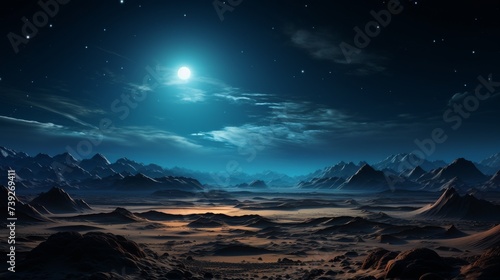 Desert dunes under a star-filled sky, sand patterns and textures visible, emphasizing the vastness and mystery of desert nightscapes, Photorealistic, desert nig © ProVector