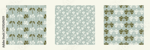 Modern botanical minimal wildflower vector pattern collection. Summer gender neutral pressed flower silhouette background. Simple nature floral paper cut out wallpaper wedding, hedgerow decor repeat.