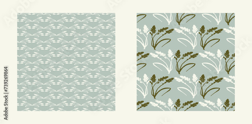 Modern botanical minimal wildflower vector pattern set. Summer gender neutral pressed flower silhouette background. Simple nature floral paper cut out wallpaper for wedding, hedgerow decor repeat.