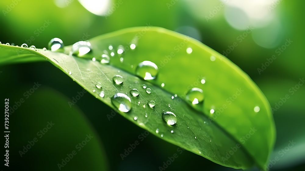 Raindrops on green leaves in nature close-up Raindrops on green leaves in nature close-up
