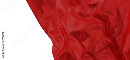 3d render of abstract red cloth falling. Silk drapery flies away.