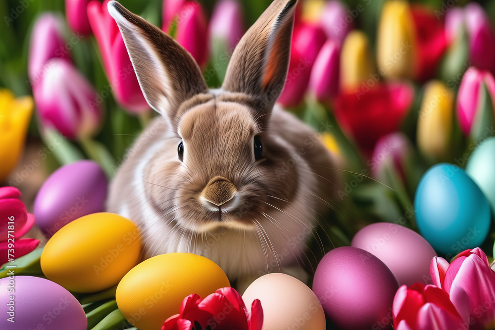 View of an Easter greeting card with a bunny. View of an Easter greeting card with a bunny.