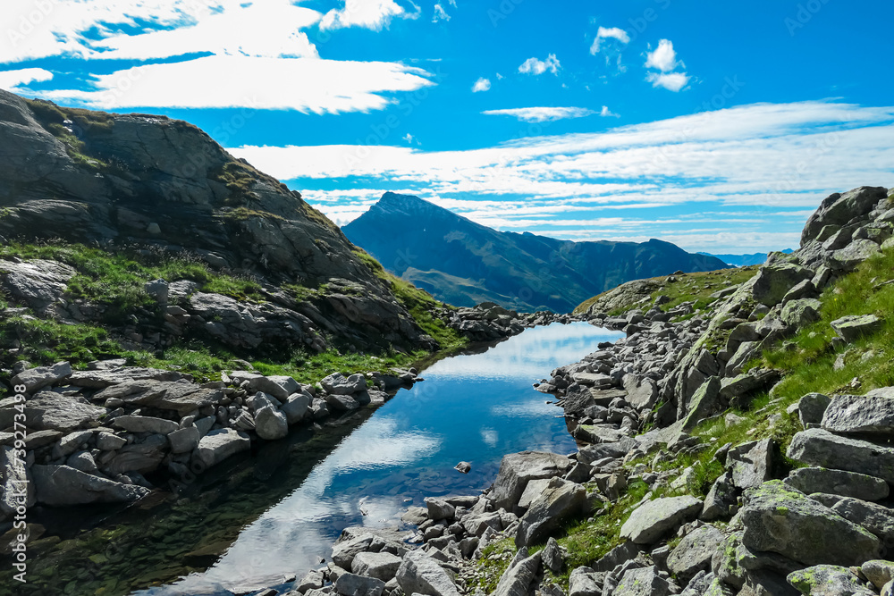 Small high altitude alpine lake surrounded by rocks in High Tauern ...