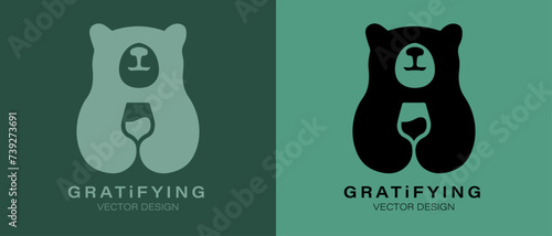 Panda with a cup of wine in vector logo