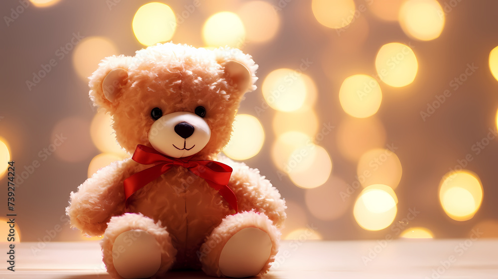 Fototapeta premium Teddy bear on delicate background, holidays concept