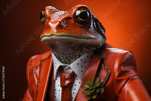 Frog in Fashionable Outfit, Ideal for Dynamic and People-Oriented Marketing.
