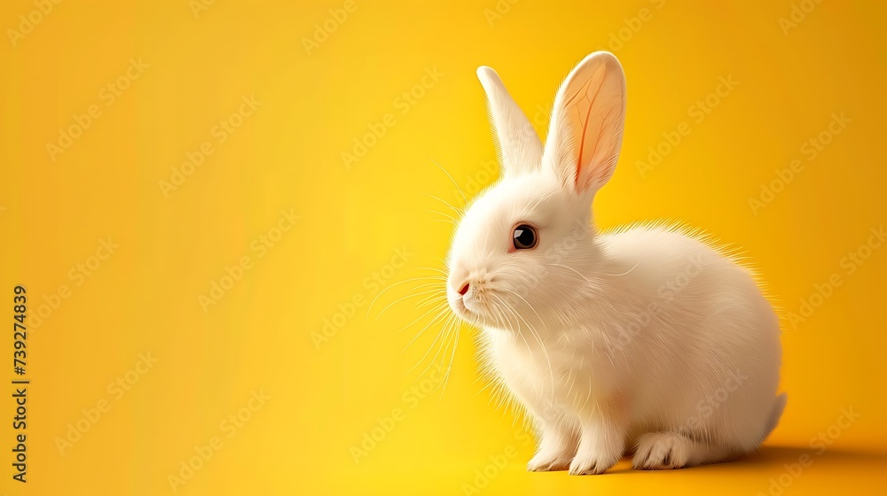 white rabbit and yellow background.