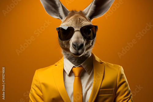 Kangaroo in Fashionable Outfit, Ideal for Dynamic and People-Oriented Marketing.