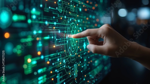 Business teamwork analyzing financial graphs on virtual touch screens. Futuristic technology solution for business development based on data science, business analysis, and strategy.