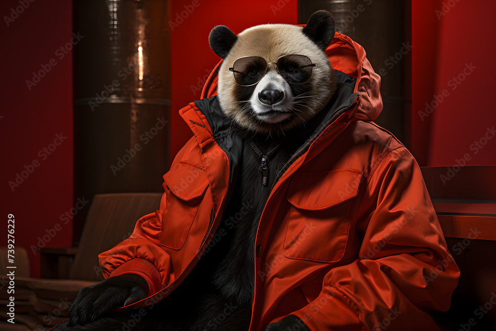 Panda in Fashionable Outfit, Ideal for Dynamic and People-Oriented Marketing. Panda in Fashionable Outfit, Ideal for Dynamic and People-Oriented Marketing.