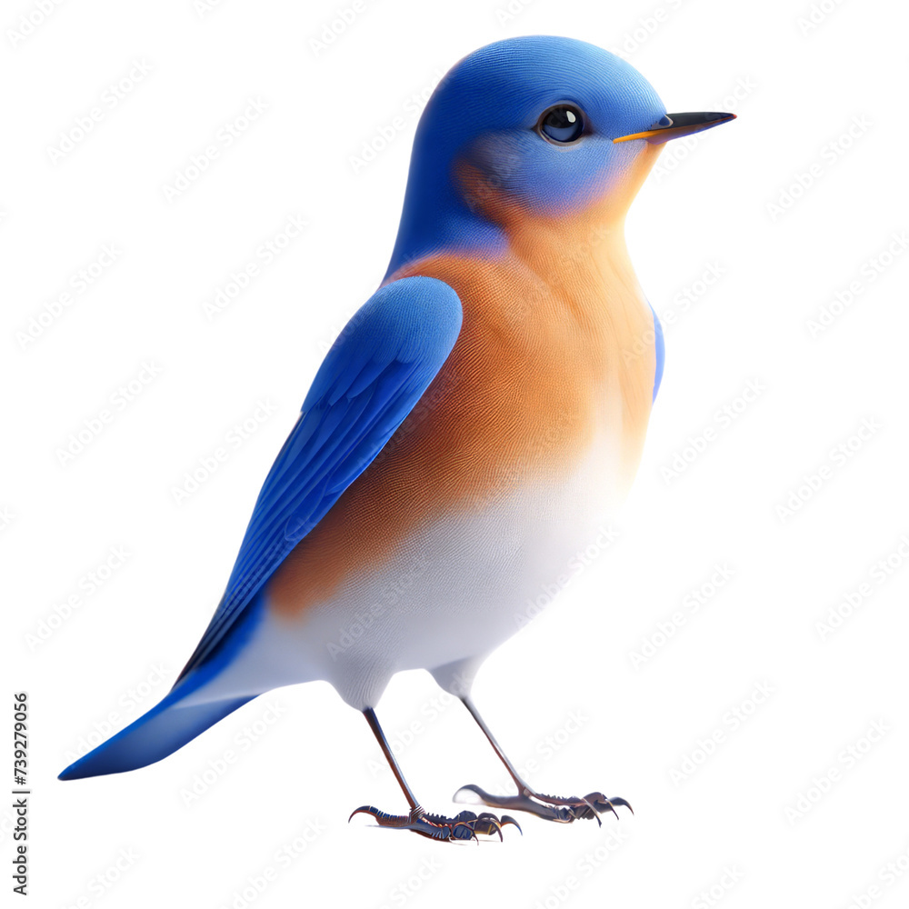 Eastern Bluebird,Vibrant Blue and Orange Bird Illustration,3D render isolated on a white background

