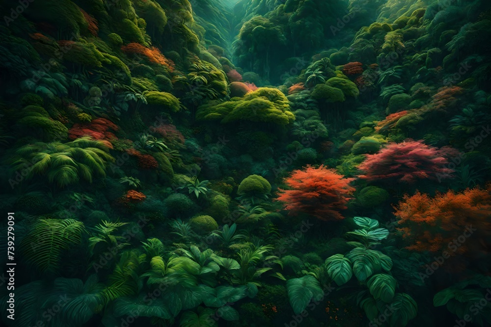 Fototapeta premium A captivating scene of natural greenery, the HD camera highlighting the intricate textures and vibrant hues of plants and foliage in stunning
