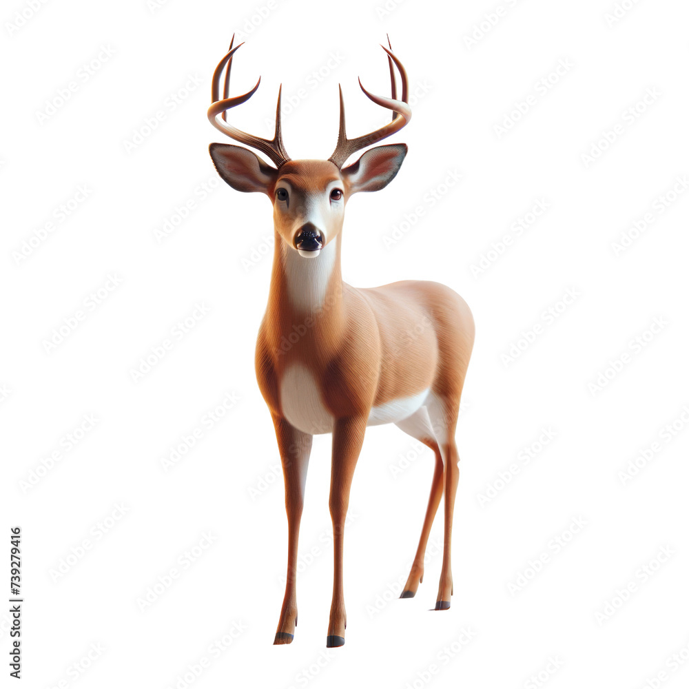 Fototapeta premium White-Tailed Deer. The animal should be depicted in a spring,Animal,PNG format,3D render isolated on a white background