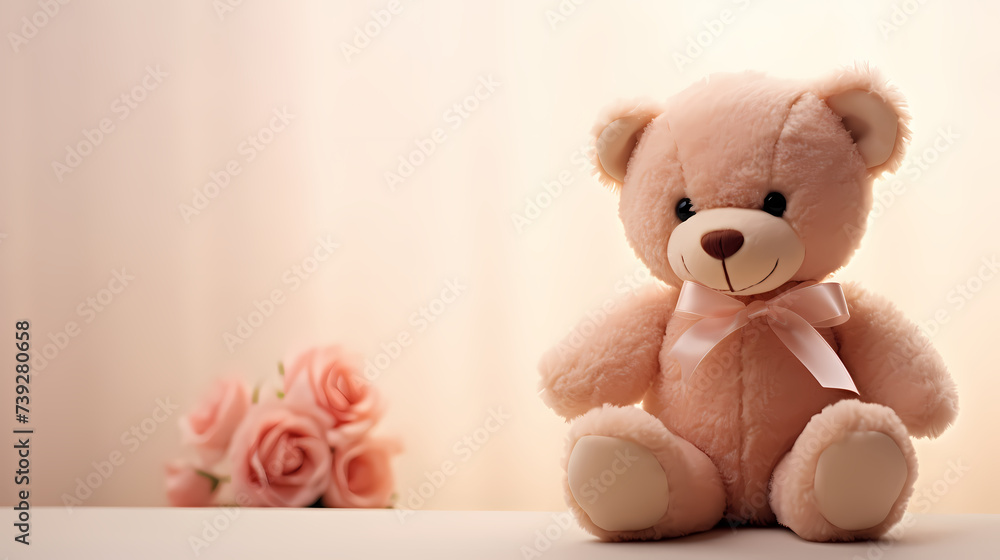 Cute teddy bear, copy space, bokeh effect Cute teddy bear, copy space, bokeh effect
