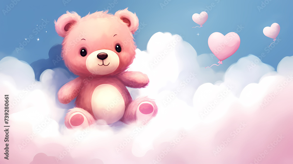 Cute teddy bear, copy space, bokeh effect