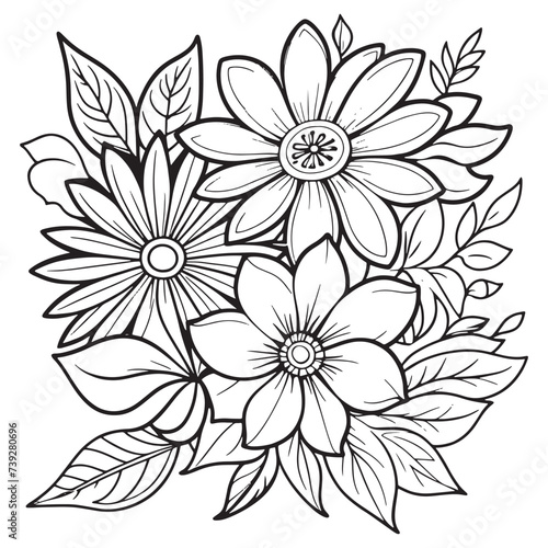 Children's floral outline illustration doodle coloring book hand drawn vector