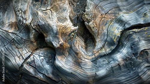 Closeup of the wood grain patterns and textures in a piece of weathered driftwood on ruby beach; National park, washington coast