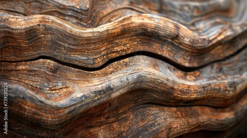Closeup textured background of brown wavy lines and shades forming wood surface in nature