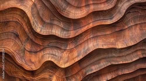 Closeup textured background of brown wavy lines and shades forming wood surface in nature