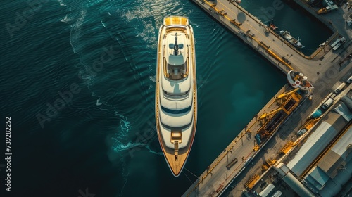 luxury yacht, aerial view italian shipyard