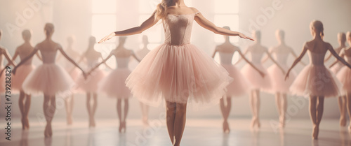 Ballet dancer in white tutu dancing in a dance studio.