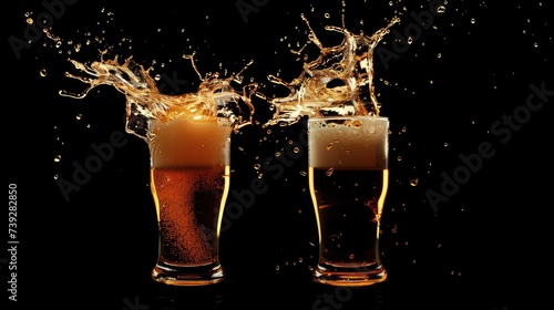 two glasses of beer toasting creating splash photo