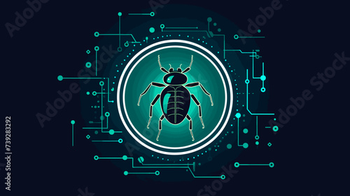 Abstract bug icon with a magnifying glass  representing debugging in software engineering. simple Vector art