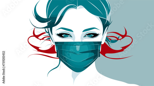 Abstract medical mask with a nurse's signature  symbolizing health and safety measures. simple Vector art